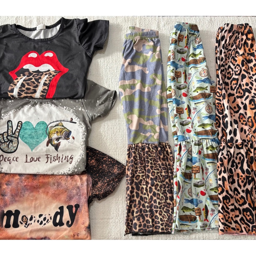 Girls Boutique Graphic Tee and Bell Bottom Pants Set 6 Piece Lot Size 5-6T